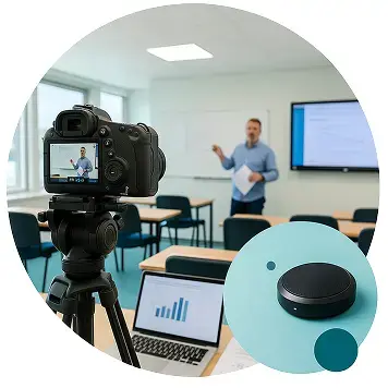 Training room equipped with cameras, microphones and audiovisual tools enabling high-quality and interactive remote learning sessions