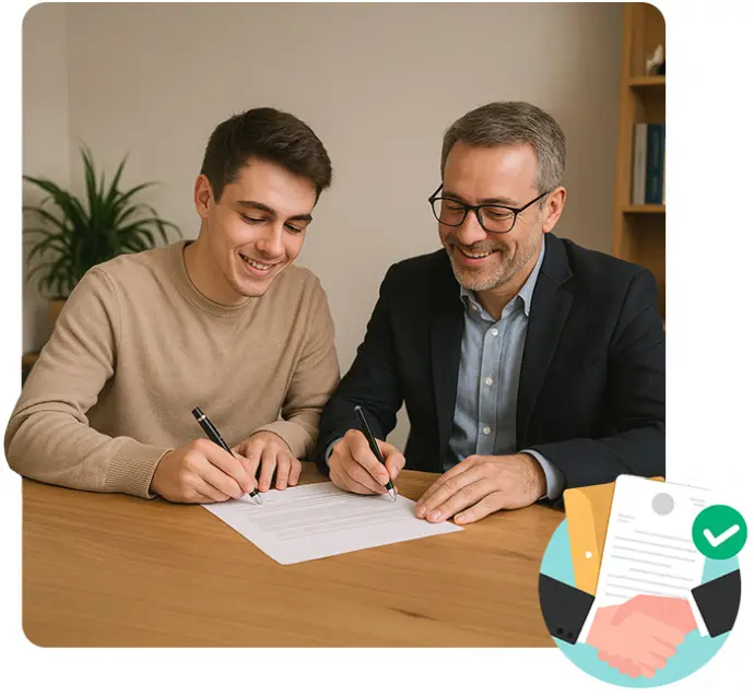 Apprentice and mentor signing a work-study training agreement