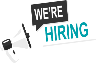 Recruitment illustration with megaphone and “We are hiring” message