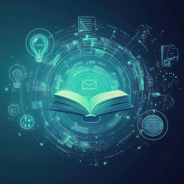 Learning methods section featuring a digital book and technology-inspired visuals representing online training and flexible learning formats