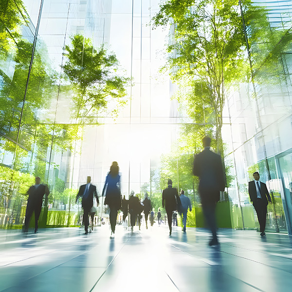Professionals and apprentices working in a modern and collaborative business environment