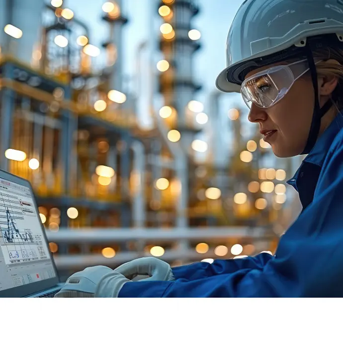 Industrial professional reviewing production data at an industrial facility