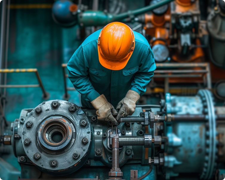 Technician working on industrial equipment during a practical training session
